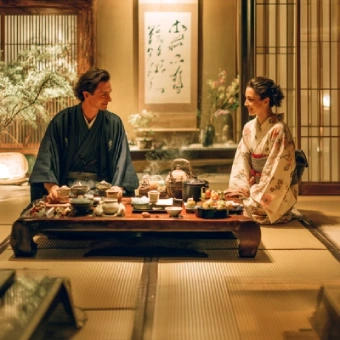 Exquisita cena japonesa con platos tradicionales servidos en restaurante de alta gama en Japón